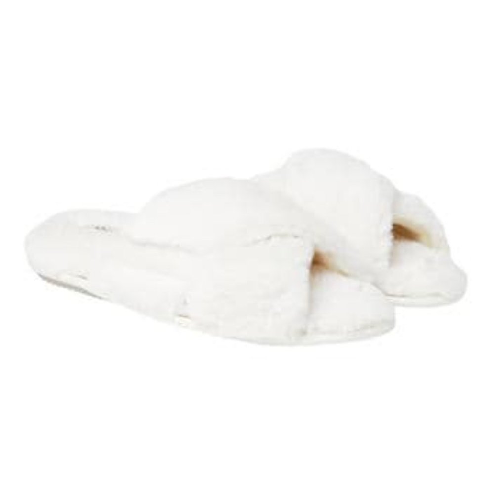 Dearfoams Ladies' Crossband Slipper - White - Large 9-10